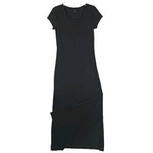 Ann Taylor ~Woman Size S~ Black Maxi Cap Sleeve Stretch Dress Side Slit.